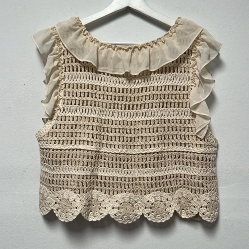 Anthropologie cream ivory Ruffled Crochet Tank Top - Picture 7 of 10